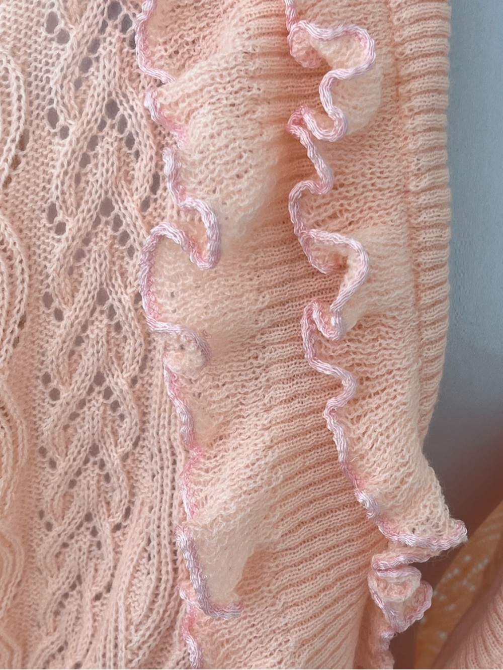 VINTAGE Eaton Batwing Lacy Cable Knit Cardigan Ruffles Feminine Romantic 70's - Picture 11 of 17